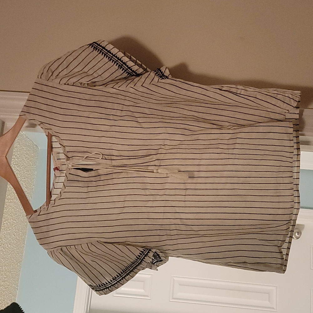 Cream and blue linen top